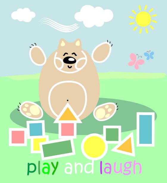 小熊在玩耍。泰迪在用金字塔建房子。柔和色彩的儿童插图。矢量插图为儿童的商品，书籍杂志图片下载