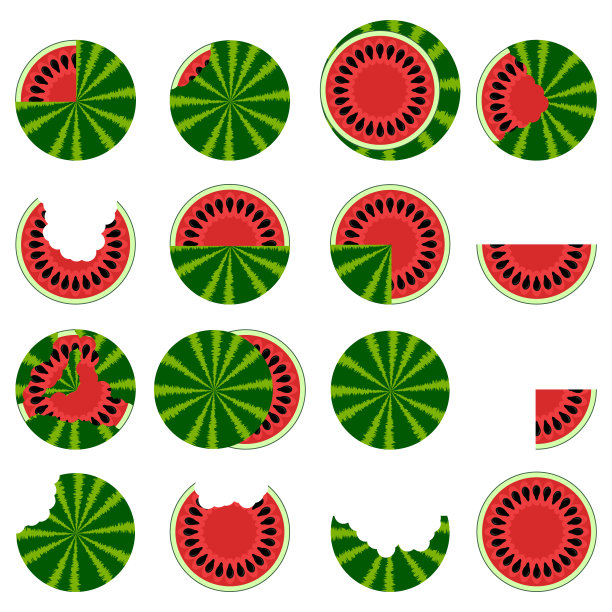 新鲜成熟的西瓜图标设置孤立在白色背景。甜点中的甜水果图片下载