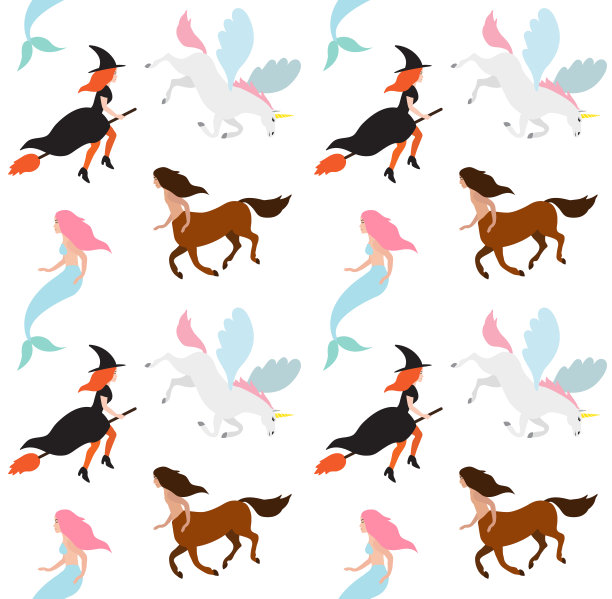 矢量无缝图案平面手绘精灵神秘人物图片下载