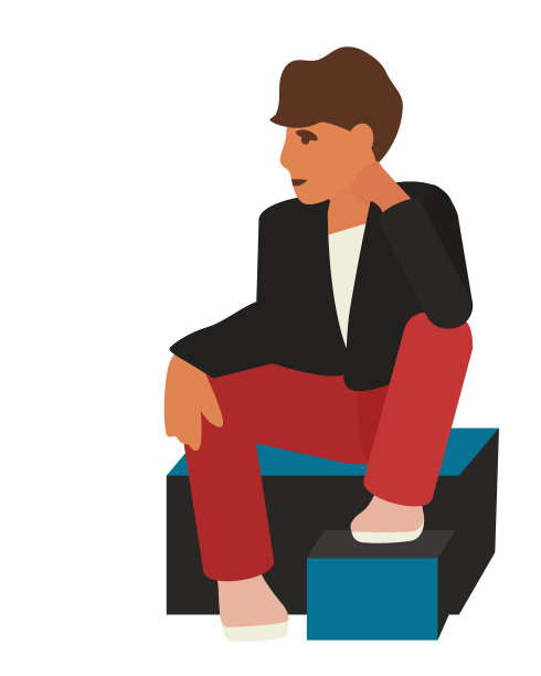 男子坐在立方体青少年肖像图片下载