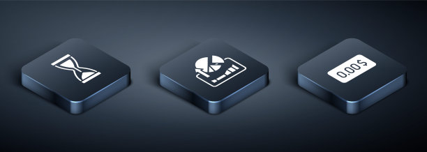 设置等距旧沙漏，零成本和股票市场增长图表图标。向量图片下载