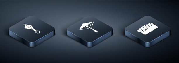 设置等距日本忍者飞镖，寿司和日本伞的太阳图标。向量图片下载