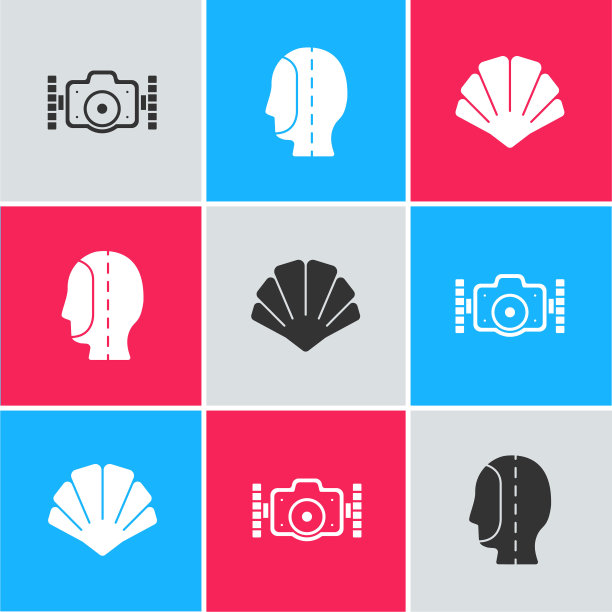 设置相机、潜水帽和贝壳图标。向量图片下载