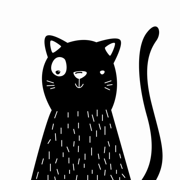 黑色图形猫在白色背景图片下载