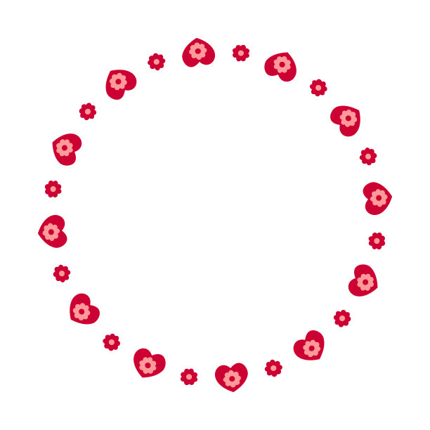 心形和花朵的圆形框架。模板为情人节邀请卡，照片，图片，横幅。矢量平面插图图片下载