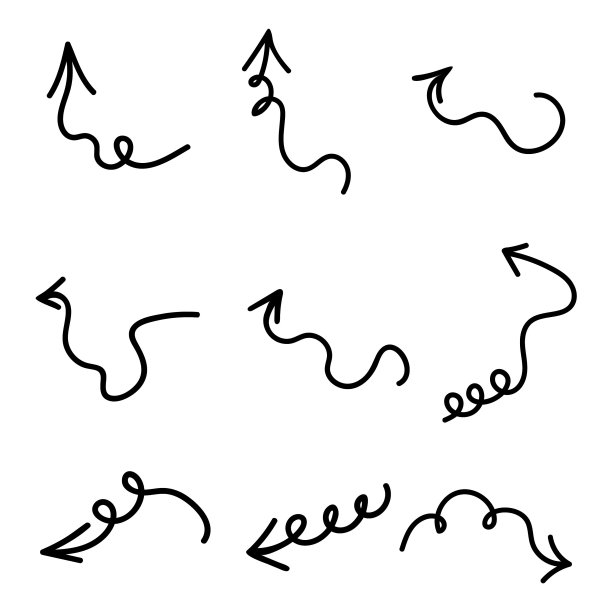 在白色背景上以曲线形式用黑色箭头设置的向量图片下载