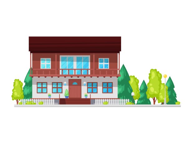 定制建造的房子与前院，家庭正面图片下载