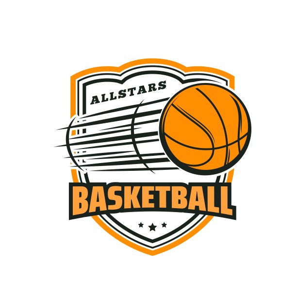 篮球运动图标与飞球在盾牌上图片下载