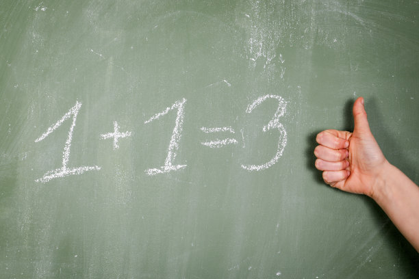 协同的概念。绿板上的题字，女人的手竖起大拇指图片下载