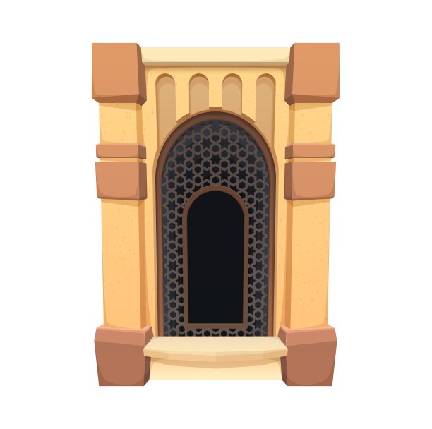 卡通阿拉伯中世纪城堡的窗户，拱门图片下载