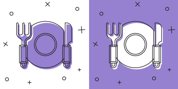 设置盘子叉和刀图标孤立在白色上图片下载