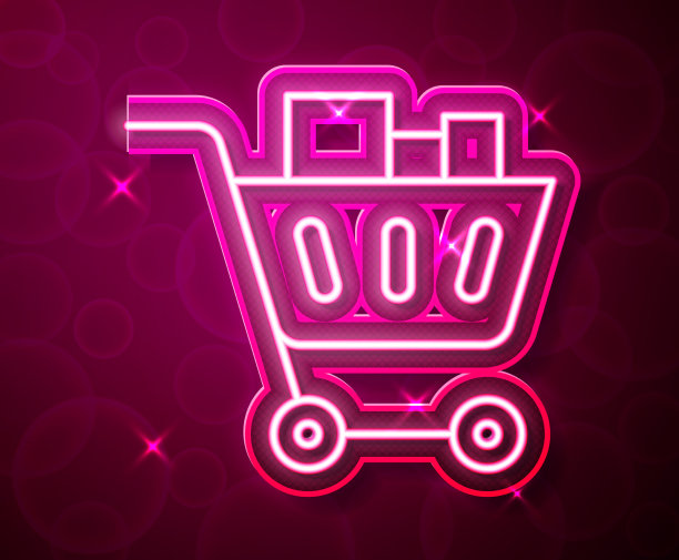 发光的霓虹灯线购物车和食品图标图片下载