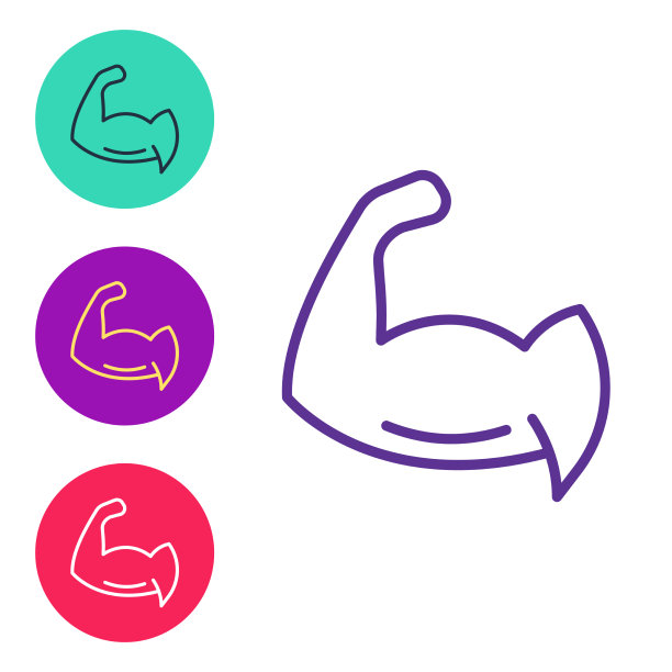 设置线健美运动员显示他的肌肉图标图片下载