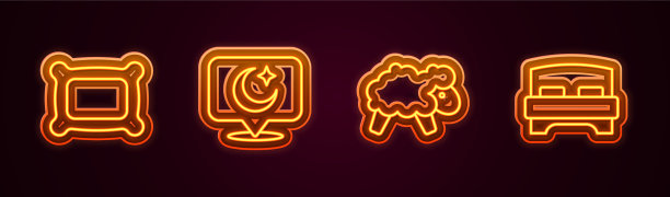 设置线枕头月亮和星星羊和大床图片下载