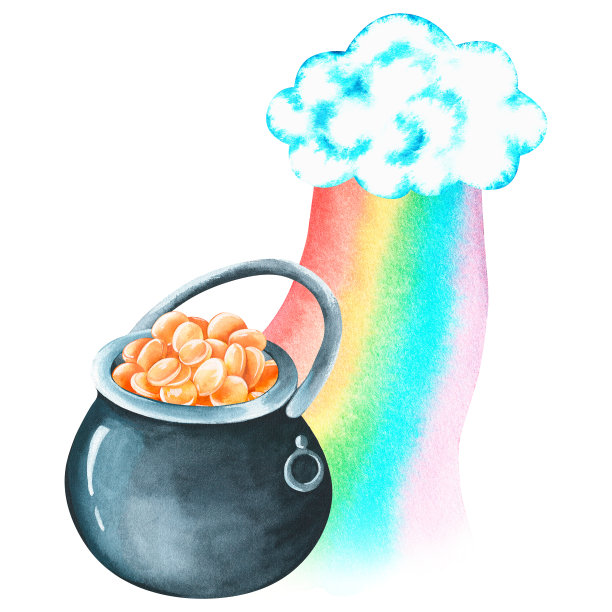 彩虹和一罐硬币。圣帕特里克节。水彩插图。孤立在一个白色的背景图片下载