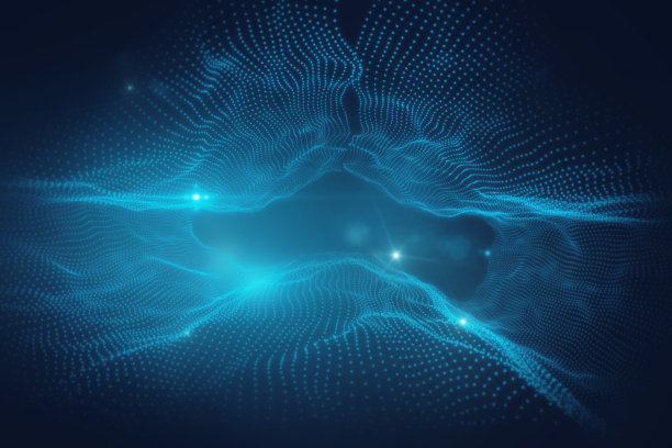 摘要模糊背景下的数字蓝波界面。技术和人工智能概念。3 d渲染。图片下载