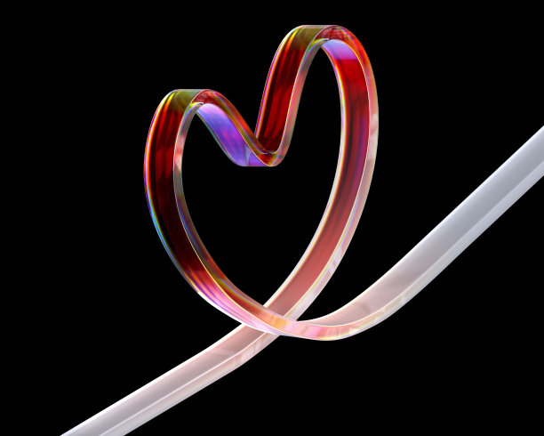 抽象心形，爱情概念3d渲染，现代未来情人节海报图片下载