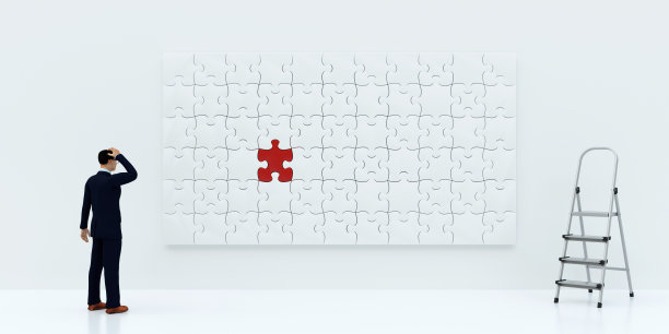 插图的一个人创造的拼图块的图片，3d渲染图片下载