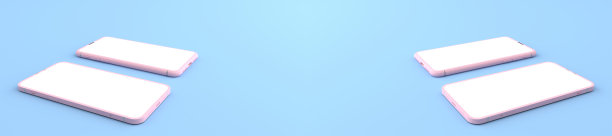 3D渲染模型粉红色的智能手机白色屏幕在蓝色的地板上，粉红色的手机躺在地上。智能手机的白色屏幕可用于商业广告，孤立于蓝色背景图片下载