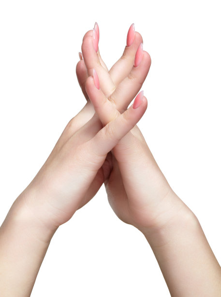 女性的手与女性的专业自然完美的指甲修甲隔离在白色的背景图片下载