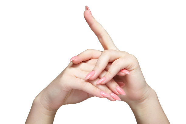 女性的手与女性的专业自然完美的指甲修甲隔离在白色的背景图片下载