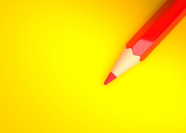 极简主义模板与复制空间由顶视图近距离宏照片的红色铅笔孤立在亮黄色的纸图片下载