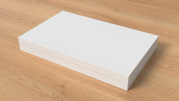 平盒模拟:白色礼品盒木制背景。侧视图。图片下载