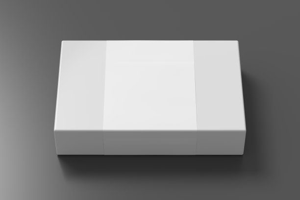 平盒模拟与空白纸封面标签:灰色背景的白色礼品盒。图片下载