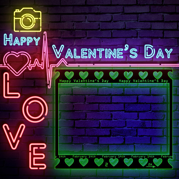 带相框的情人节霓虹灯招牌图片下载