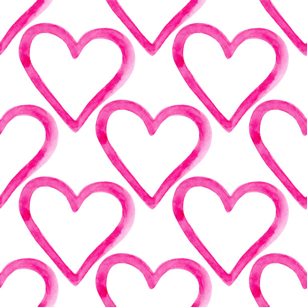 水彩粉红色心无缝图案在白色背景图片下载