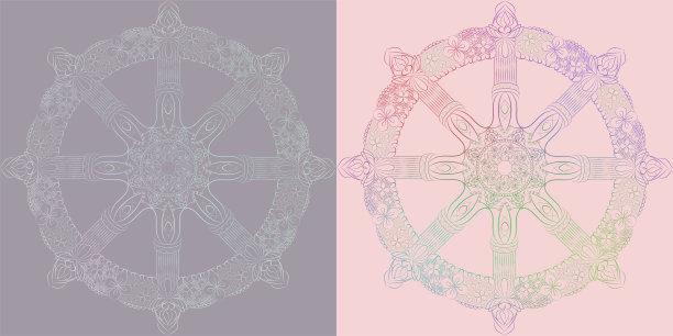 佛教佛法和轮回轮的彩色装饰矢量插图图片下载