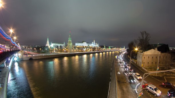 从莫斯科克里姆林宫的桥上和莫斯科河的堤岸望去，时间仿佛在流逝图片下载