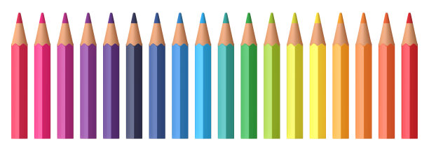 一套现实的多色铅笔或蜡笔孤立在白色背景上图片下载