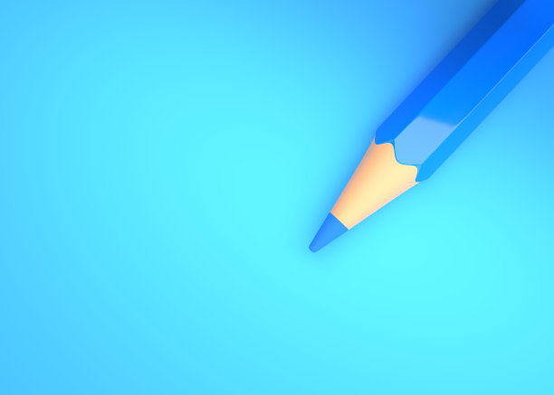 极简主义模板与复制空间由顶视图近距离微距照片的蓝色铅笔孤立在明亮的蓝色纸图片下载