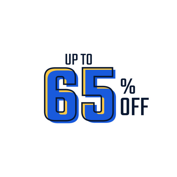 折扣标签高达65折蓝色模板设计图片下载
