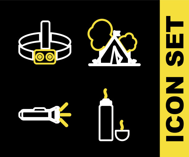 设置带旗保温瓶的旅游帐篷图片下载