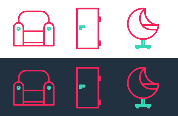 设置线扶手椅和闭门图标图片下载