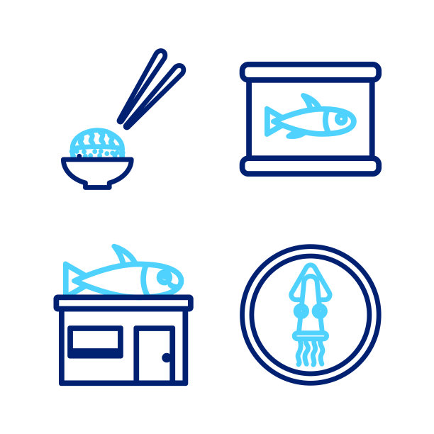 在海鲜店罐装的盘子上放一排章鱼图片下载