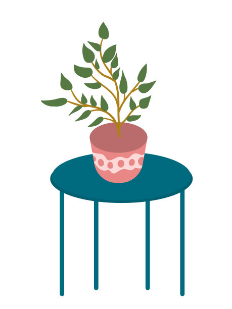 家庭植物在花盆在小桌子平面插图图片下载