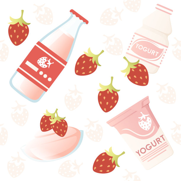 无缝图案插图与酸奶包装创意设计塑料包装与标签矢量插图图片下载