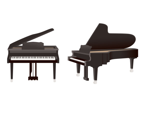 古典木钢琴在两方面的看法黑色颜色矢量插图在白色背景图片下载