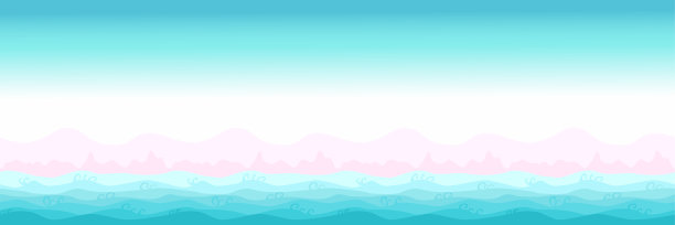 粉色沙滩，蓝色大海，沙滩，夏日背景图案与海浪，地平线景观平面设计图片下载