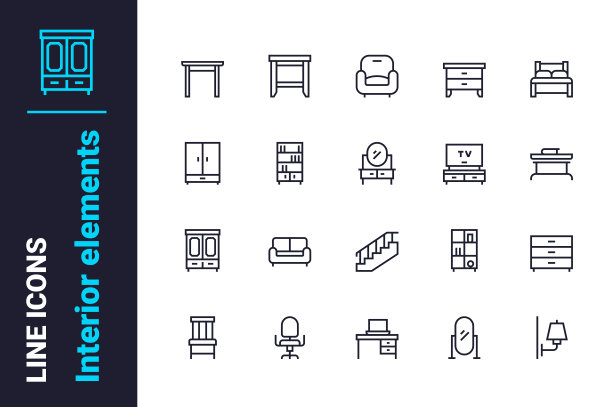 家居室内相关元素图标设置图片下载