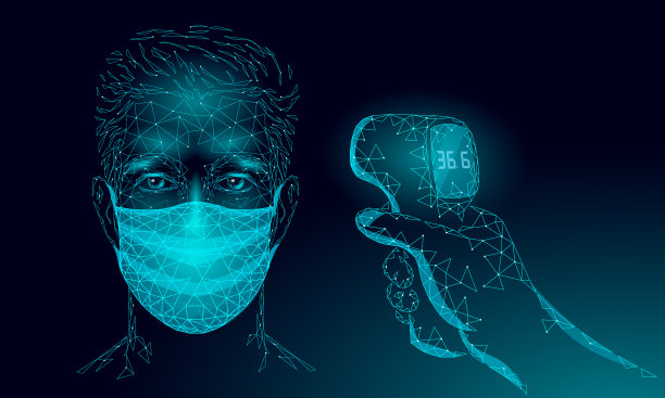 红外体温计医学额头测量。新冠肺炎疫情防控安全分析。非接触式温度计冠状病毒卫生保健载体插图图片下载