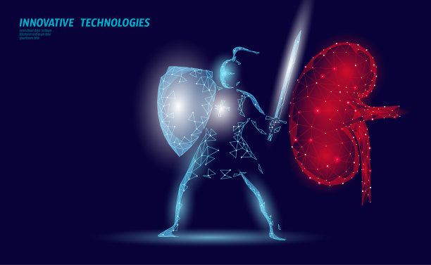 低聚3D人体肾盾保护。药物回收技术药物医学概念。矢量图图片下载