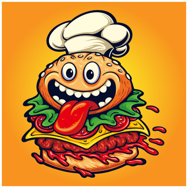 有趣的汉堡厨师标志吉祥物矢量插图图片下载
