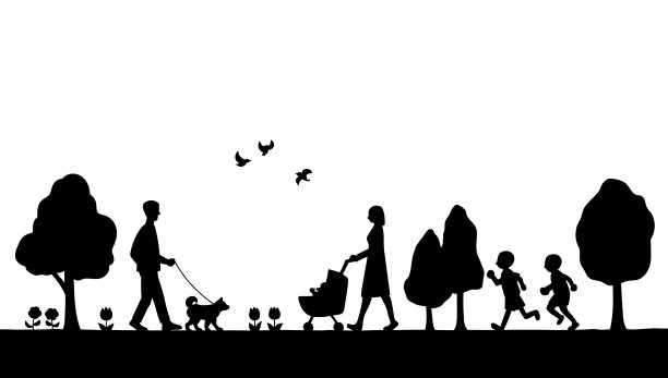 背景材料的公园和人的景观手绘图纸图片下载