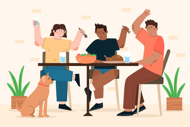 平面设计的人们一起吃饭图片下载