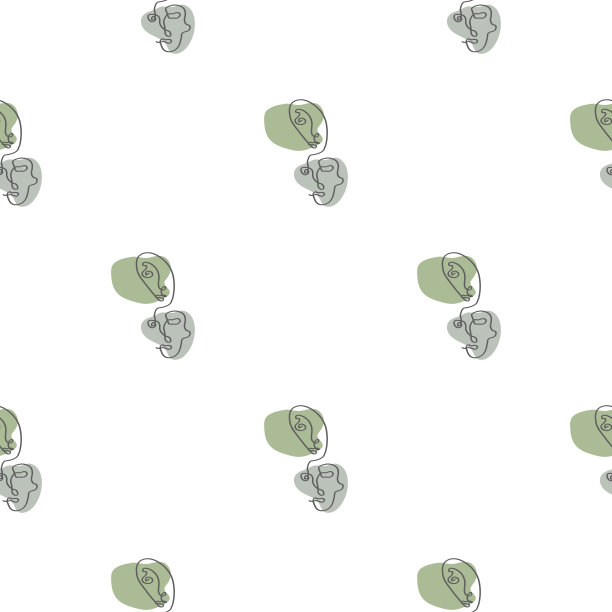 超现实的脸一条线无缝模式。抽象的极简艺术设计印刷，封面，壁纸，最小和自然的墙壁艺术。白色背景上的矢量插图。图片下载