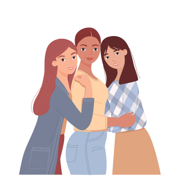 三个不同种族的朋友的肖像。美丽的年轻女子微笑着，享受着她们的时光。图片下载